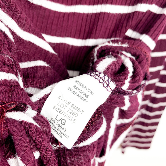 Eclipse Long Sleeve Burgundy & White Striped Ruched Front - Picture 4 of 10